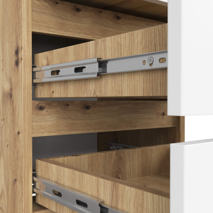 Noptiera cu 3 sertare, PAL laminat 16 mm, 40x35x57 cm, stejar artisan si alb [6]