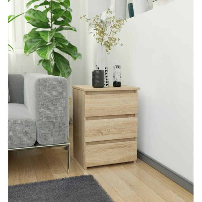 Noptiera cu 3 sertare, PAL laminat 16 mm, 40x35x57 cm, stejar sonoma [5]