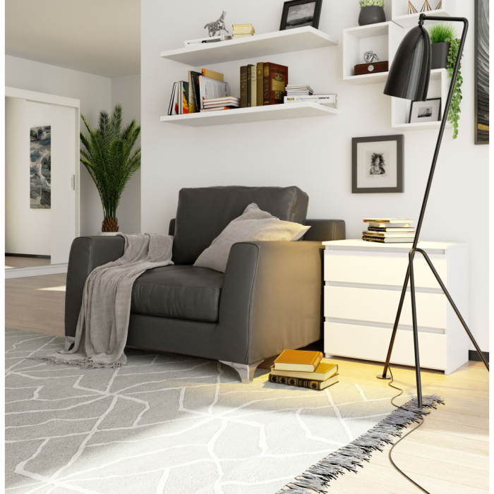 Noptiera cu 3 sertare, PAL laminat, 60x35x57 cm, alb mat [4]