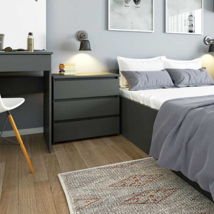 Noptiera cu 3 sertare, PAL laminat, 60x35x57 cm, gri mat [4]