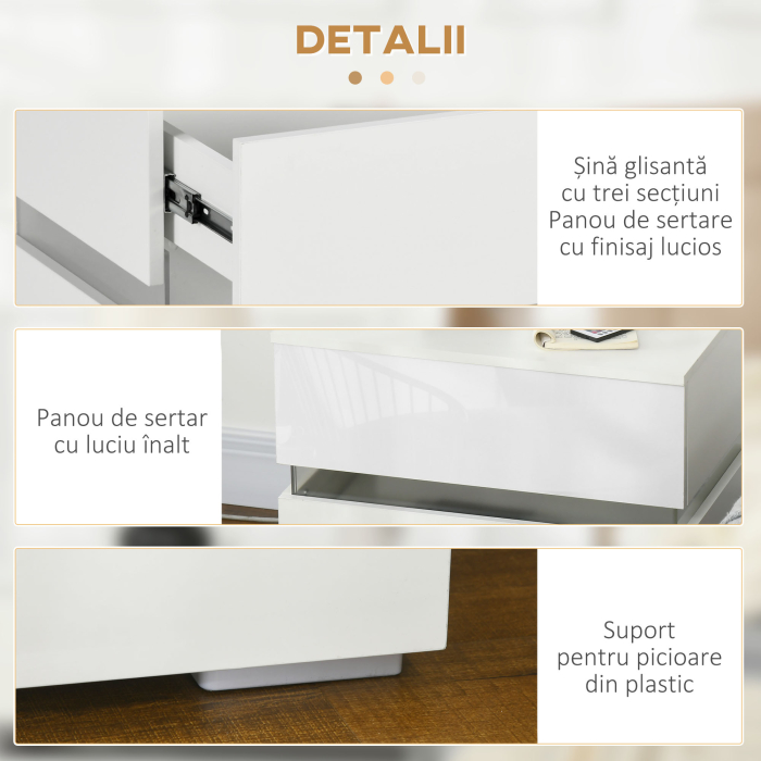  Noptiera cu lumina LED RGB incorporata, 2 sertare, 4 moduri de iluminare si 16 culori, din PAL, 60x39x47cm, Alb [6]