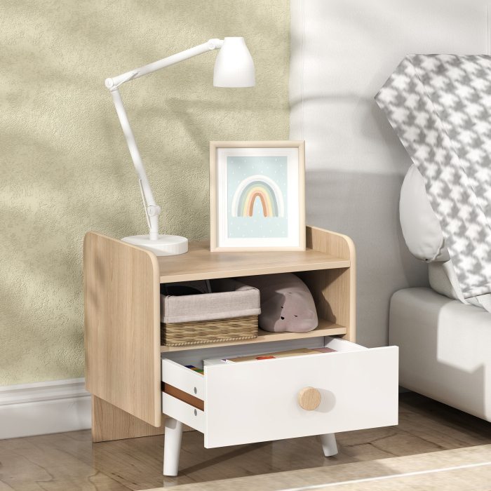  Noptiera cu Sertar pentru Copii 3-10 Ani, cu Design Minimalist pentru Dormitor, 40x32,5x40 cm, Lemn Natural [8]