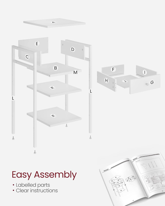 Noptiera cu sertar pentru dormitor, design scandinav, 35x35x70cm, alb [9]