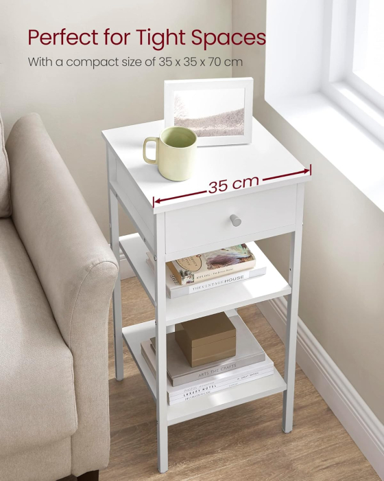 Noptiera cu sertar pentru dormitor, design scandinav, 35x35x70cm, alb [5]