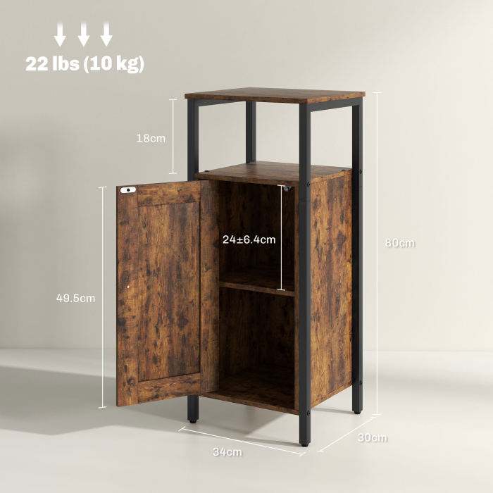  Noptiera in Stil Industrial cu 2 Rafturi Deschise si Raft Interior Reglabil pe 3 Nivele, 34x30x80 cm, Maro Rustic [3]