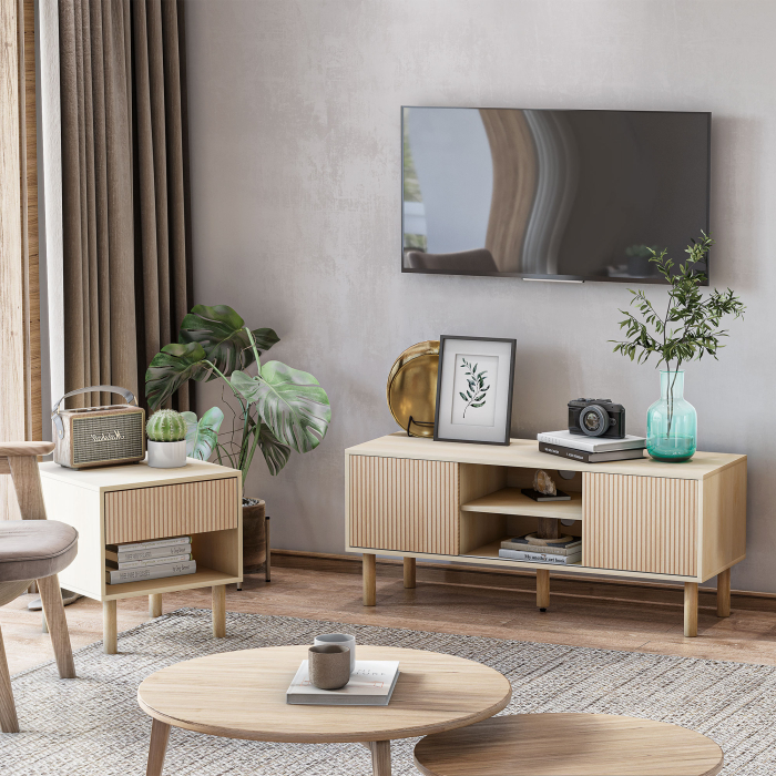  Noptiera moderna, cu sertar si raft, masuta laterala pentru camera de zi, dormitor, natural [8]