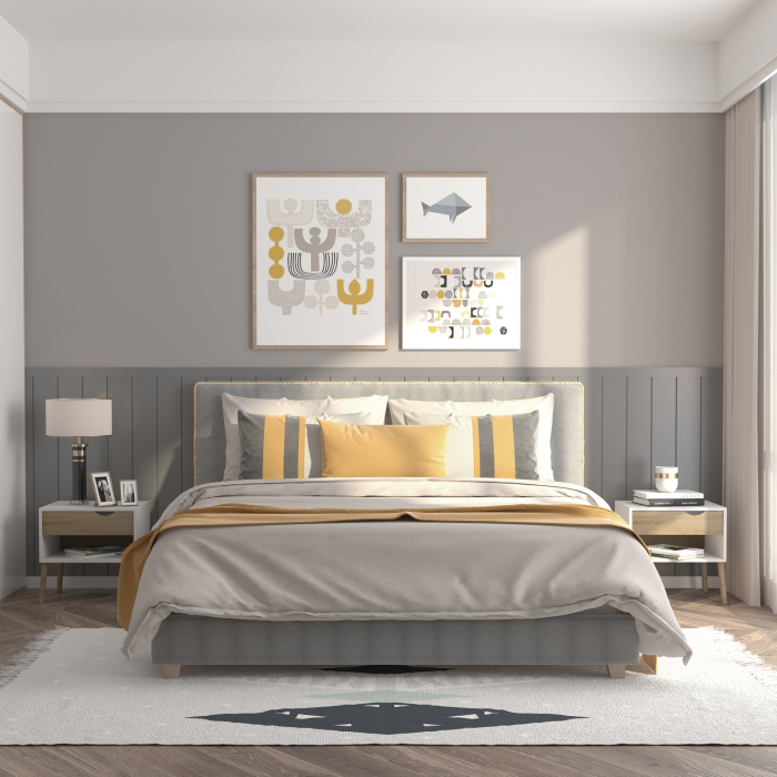  Noptiere Moderne cu Sertar si Raft, Design Modern si Functional, Ideal pentru Camera de Dormit, Albastru [2]