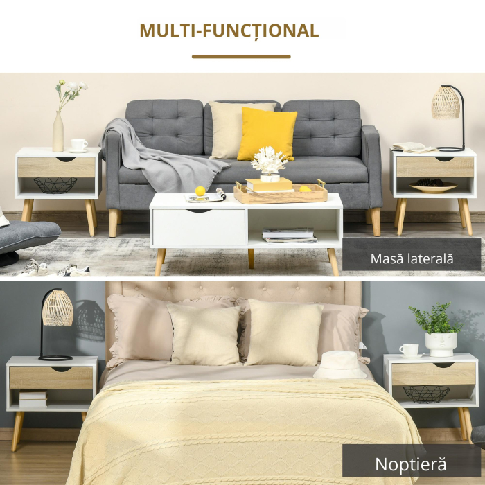  Noptiere Moderne cu Sertar si Raft, Design Modern si Functional, Ideal pentru Camera de Dormit, Albastru [7]