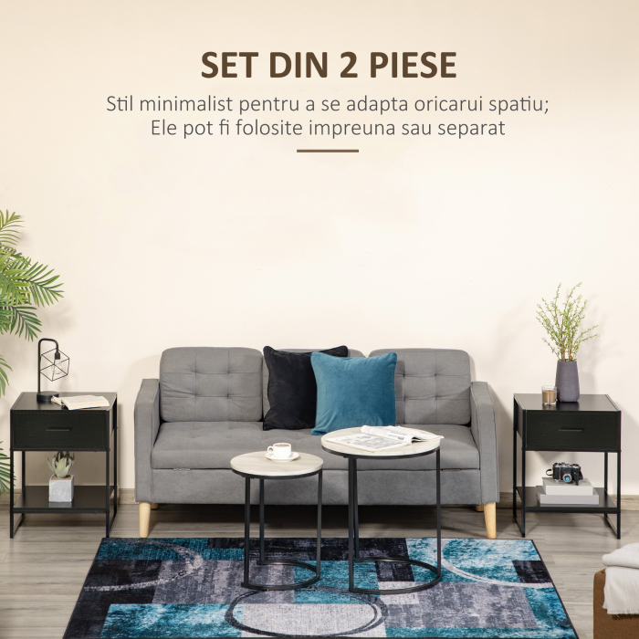  Noptiere Moderne (set 2 buc) cu sertar si raft [4]