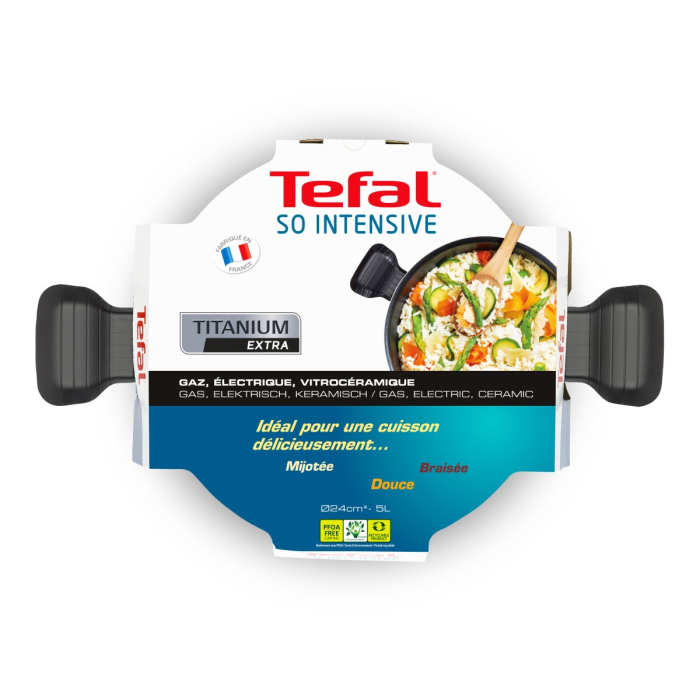 Oala cu capac Tefal So Intensive D5064662, 24 cm, aluminiu, invelis antiaderent Titanium Extra, capac din sticla, exterior emailat, negru [4]
