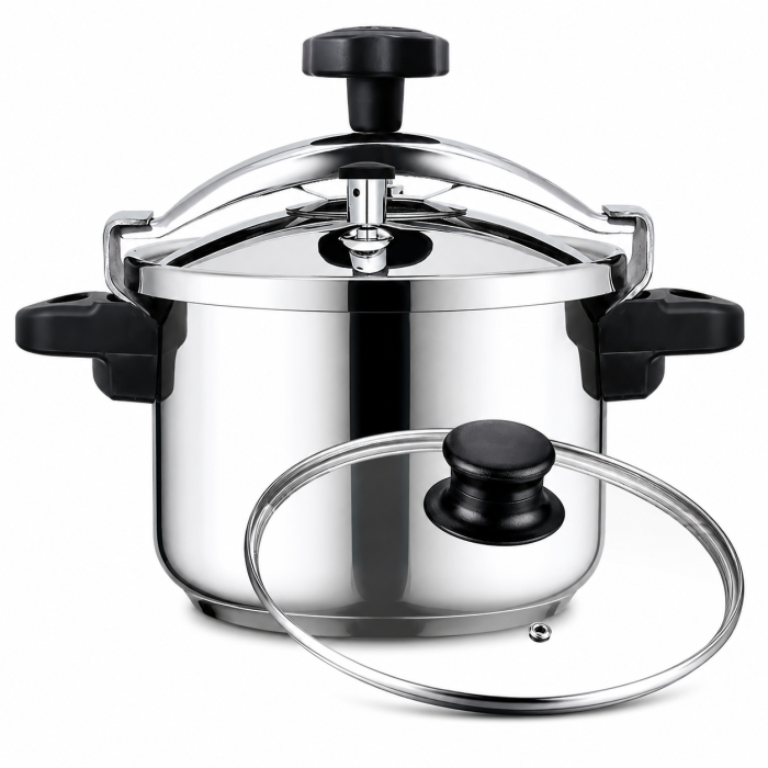 Oala sub presiune  2 in 1 HAEGER INOX PLUS, Capacitate 8 L, Corp din inox, Supapa de siguranta, Toate tipurile de plita, Capac suplimentar din sticla, Inox [2]
