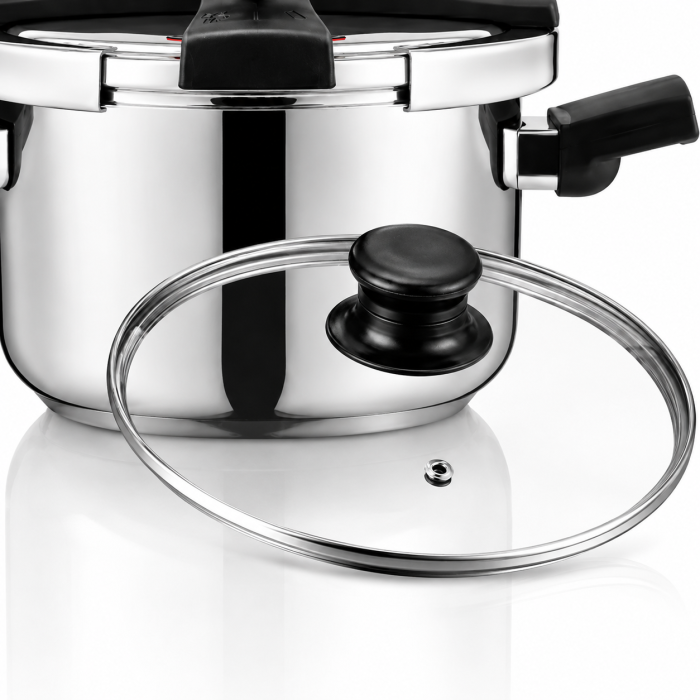 Oala sub presiune 2in1 HAEGER EASY COOKER 2 IN 1, 24 cm, Capacitate 8L, Corp din inox, 3 sisteme de siguranta, Compatibila cu toate tipurile de plite, otel inoxidabil, Argintiu [5]