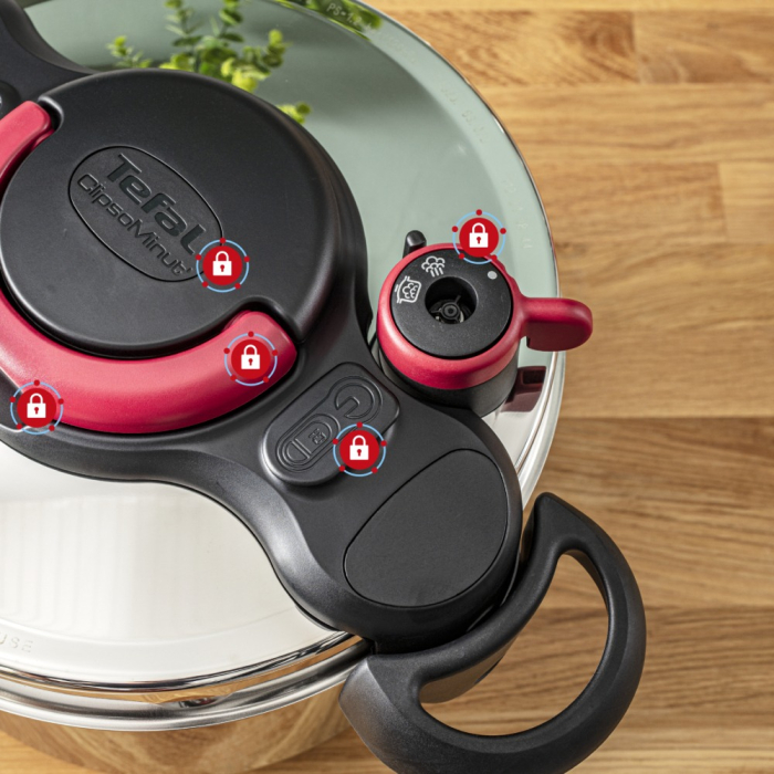 Oala sub presiune Tefal ClipsoMinut'® Easy P4624966, compatibil cu inductia, inox, indicator de presiune, 5 puncte de securitate, argintiu [6]