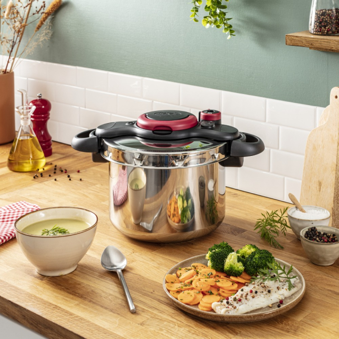 Oala sub presiune Tefal ClipsoMinut'® Easy P4624966, compatibil cu inductia, inox, indicator de presiune, 5 puncte de securitate, argintiu [11]