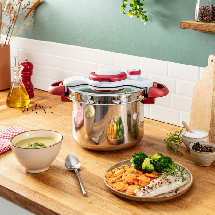 Oala sub presiune Tefal ClipsoMinut Perfect P4620733, 6 L, compatibil cu inductia, inox, indicator de presiune, 5 puncte de securitate, argintiu [6]