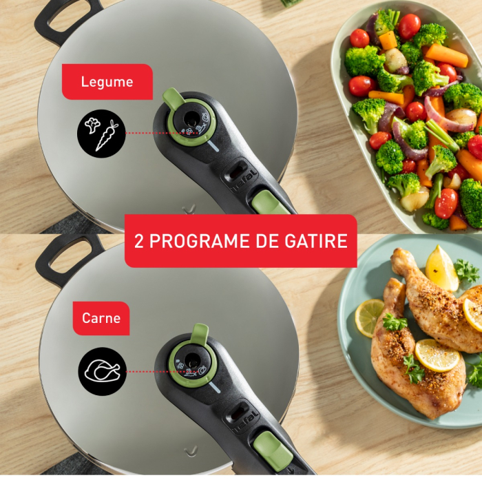 Oala sub presiune Tefal Secure Trendy P2580402, 4 L, sistem siguranta in 5 puncte, 2 programe de gatire, compatibil cu inductia, argintiu [6]