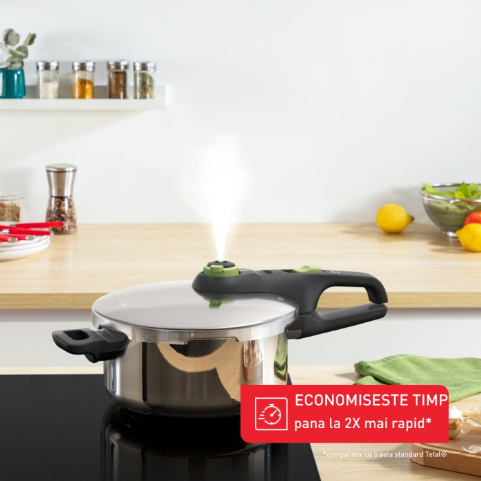 Oala sub presiune Tefal Secure Trendy P2580402, 4 L, sistem siguranta in 5 puncte, 2 programe de gatire, compatibil cu inductia, argintiu [5]