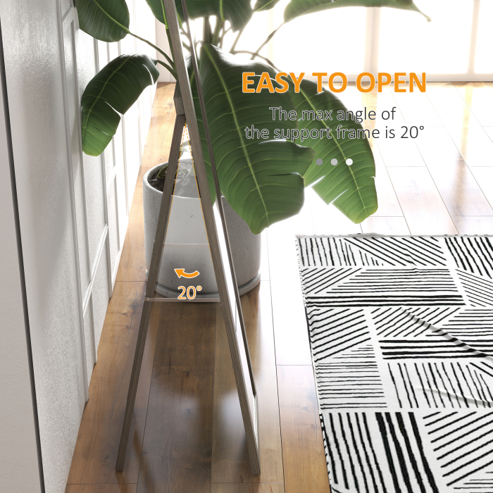  Oglinda Autoportanta Moderna, 37x157 cm, Oglinda de Perete si de Podea in Marime Naturala cu Rama din Lemn si Suport, pentru Dormitor, Living si Hol, Gri [6]