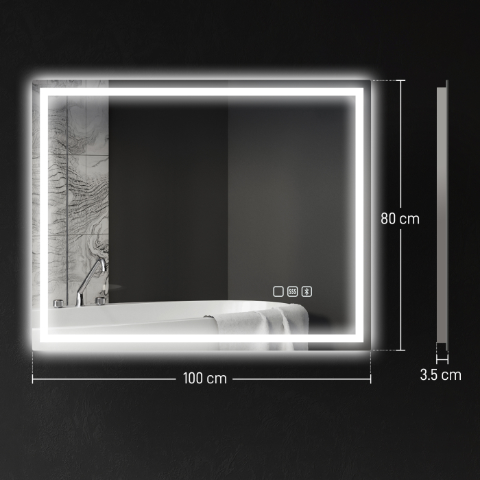  Oglinda Baie cu LED, Antiaburire si Boxa Bluetooth, 80x100 cm, Touch si Functie Memorie [3]