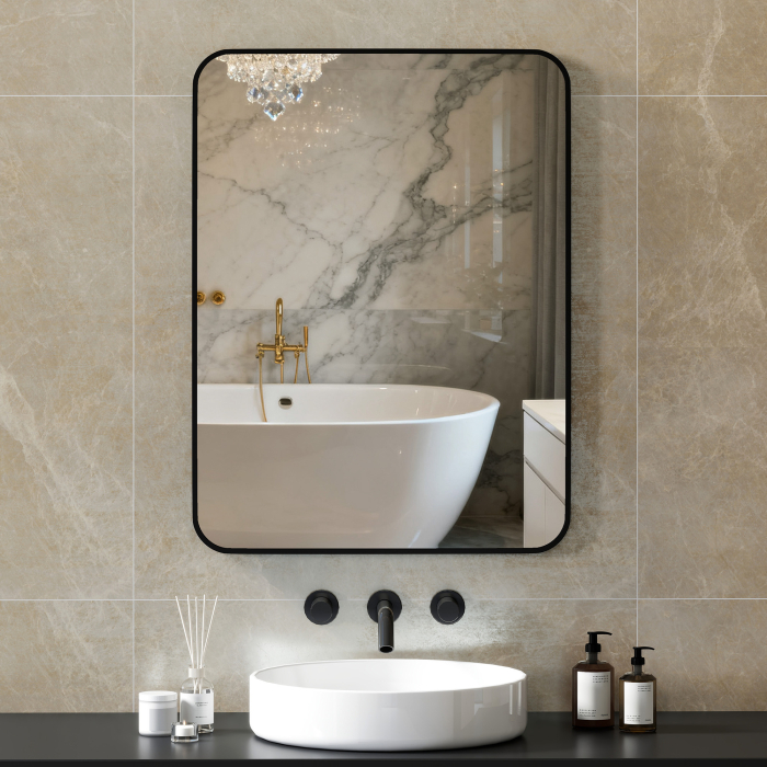  Oglinda baie cu rama metalica si carlig, 60x2,5x80 cm, negru [2]