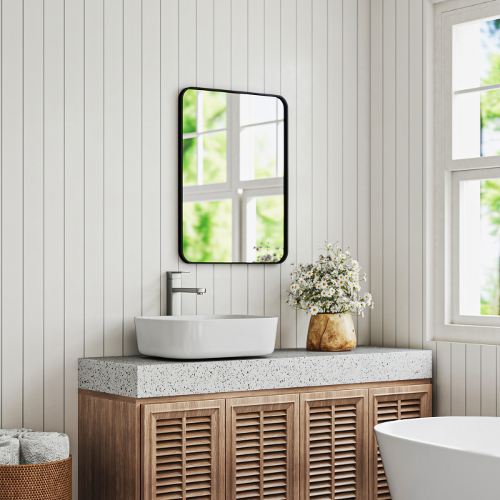  Oglinda baie cu rama metalica si carlig, 60x2,5x80 cm, negru [7]