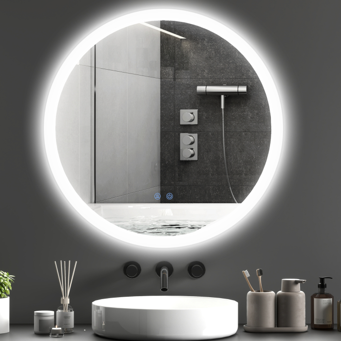  Oglinda Baie LED Anti-aburire cu 3 Culori si Luminozitate Reglabila, din Metal si Sticla, Ø70x3 cm [2]