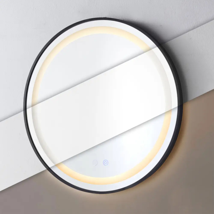 Oglinda baie LED rotunda cu functie anti-aburire, iluminare reglabila cu control tactil, 80 cm, negru [5]