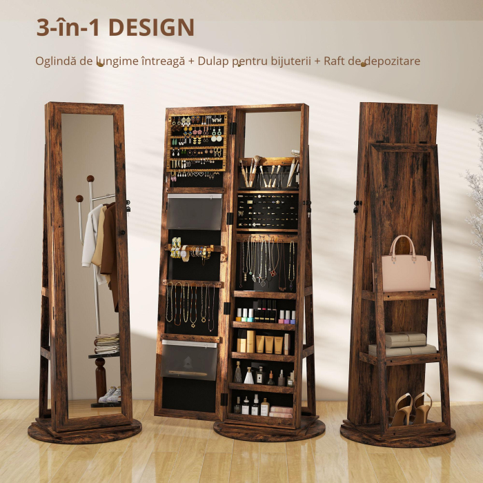  Oglinda cu Spatiu pentru Bijuterii Rotativa si Cu inchidere, Maro [5]