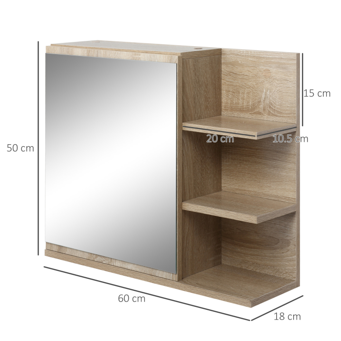  Oglinda de Baie 60×50 cm cu Rafturi Lemn & Sertar [3]