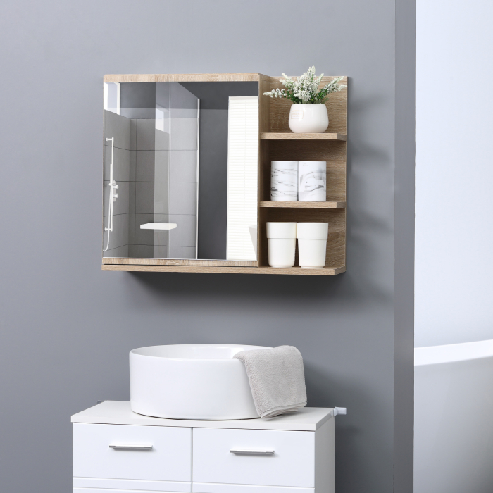  Oglinda de Baie 60×50 cm cu Rafturi Lemn & Sertar [9]