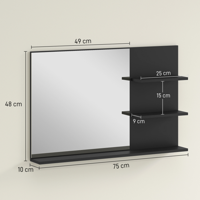  Oglinda de Baie cu 2 Rafturi Laterale si Raft Inferior Negru [3]