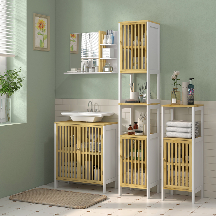  Oglinda de Baie cu 4 Rafturi de Depozitare pentru Machiaj, 45x15x58.5 cm, Alb [7]