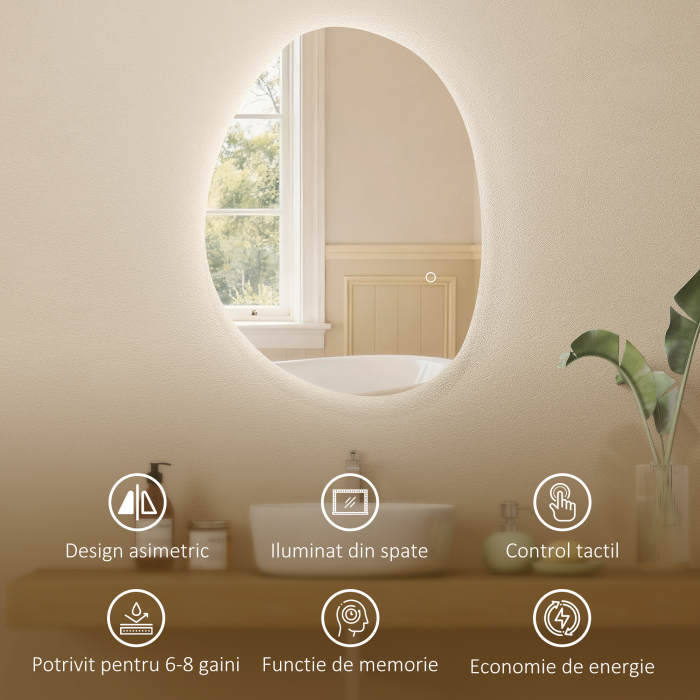  Oglinda de Baie cu Iluminare LED si Culoare si Temperatura Reglabila, din Sticla Temperata, 70x5x50 cm, Argintiu [8]