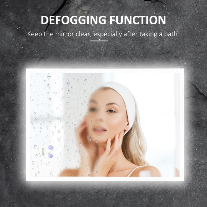  Oglinda de baie cu LED 70x50 cm, oglinda de cosmetica cu iluminare pentru perete, cu 3 lumini reglabile, plug-in, argintiu [6]