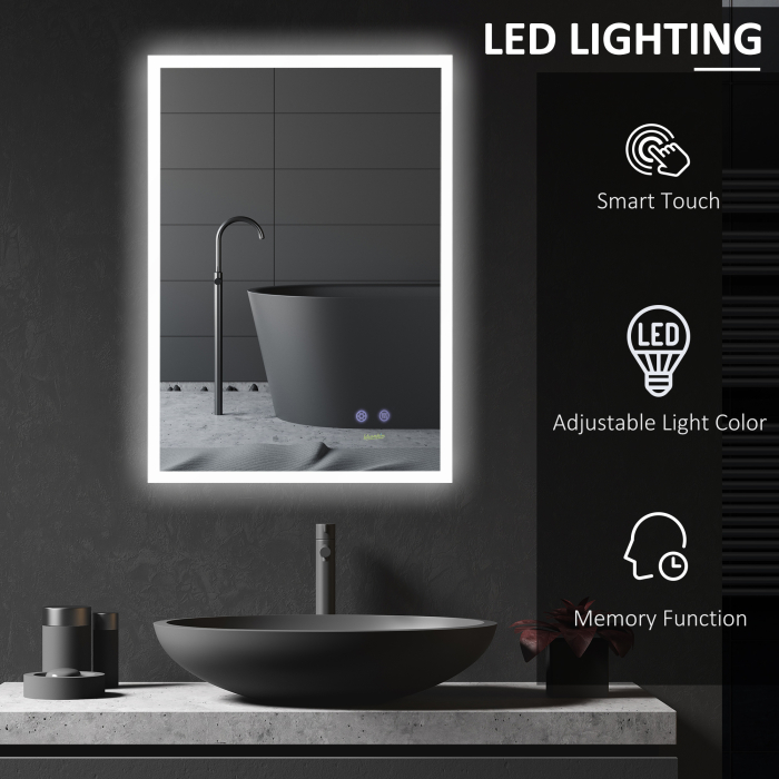  Oglinda de baie cu LED 70x50 cm, oglinda de cosmetica cu iluminare pentru perete, cu 3 lumini reglabile, plug-in, argintiu [5]