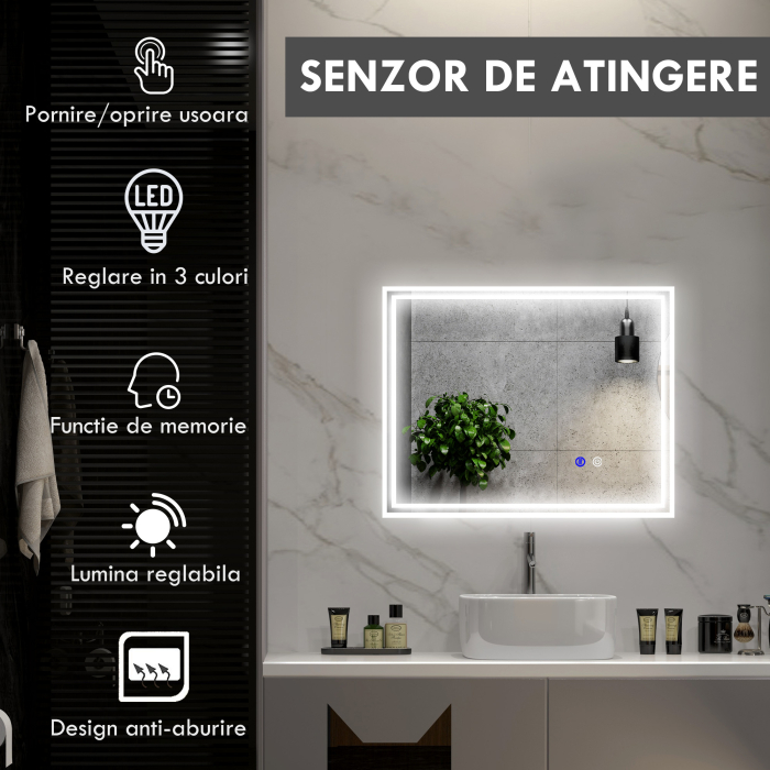  Oglinda de Baie cu Lumini LED, 90x70cm [4]