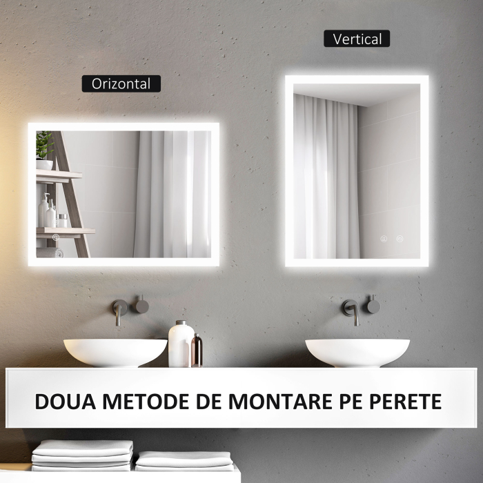  Oglinda de baie cu lumini LED reglabila, control tactil si functie anti-aburire, 70x50 cm [8]