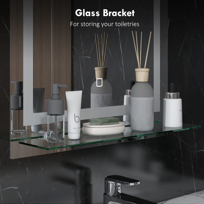  Oglinda de baie cu lumini LED reglabila in 3 culori, cu raft din sticla, 50x12x70 cm, argintiu [5]