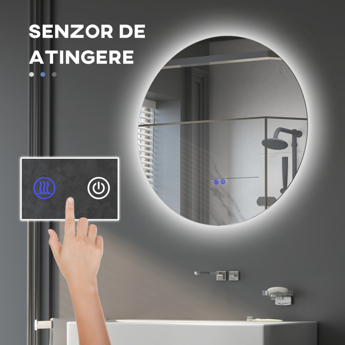  Oglinda de Baie cu Lumini LED Reglabile, Comutatoare Touch si Design Anti-aburire, Ø60 cm [4]