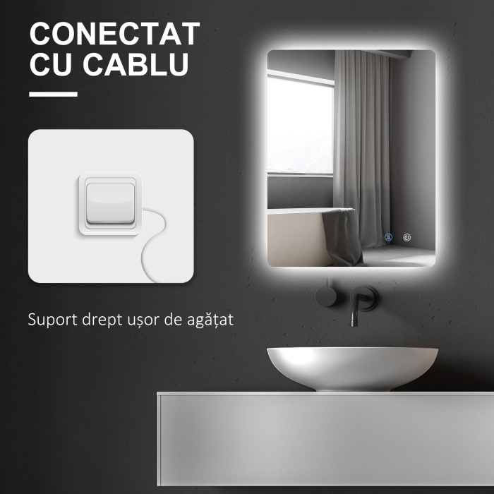  Oglinda de Baie cu Lumini LED Reglabile, Comutatoare Touch si Functie Antiaburire, 70x50 cm [9]