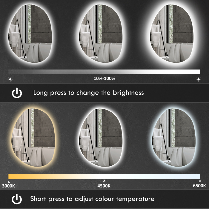  Oglinda de baie iluminata cu LED, cu culoare si temperatura reglabila, din sticla securizata, 80x5x60 cm, argintiu [4]