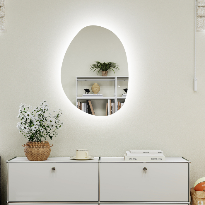  Oglinda de baie iluminata cu LED, cu culoare si temperatura reglabila, din sticla securizata, 80x5x60 cm, argintiu [9]