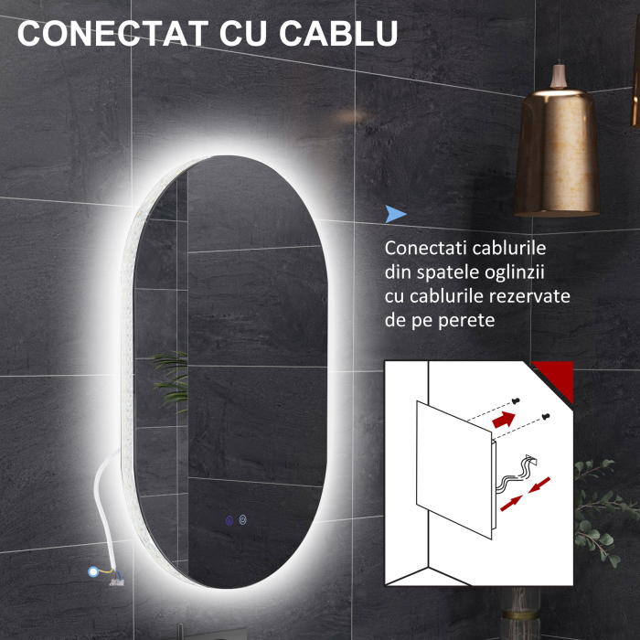  Oglinda de Baie LED Antiaburire cu Luminozitate Reglabila, din Sticla si Aluminiu, 81x51x4.5 cm [8]