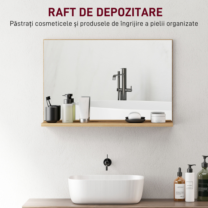  Oglinda de Baie Moderna cu Polita 60x12x40 cm, Lemn [5]