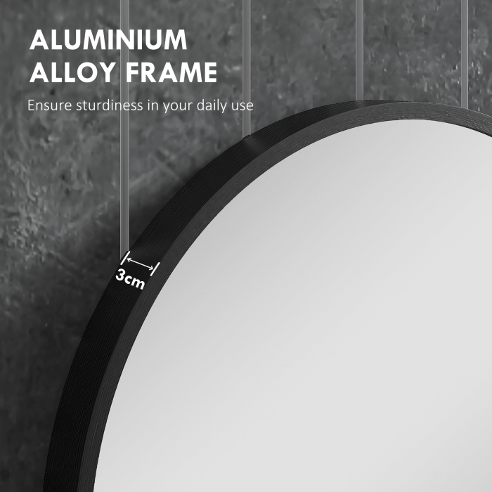  Oglinda de Baie Ovala de Perete cu Rama din Aluminiu, Verticala sau Orizontala, 60x90cm, Negru [5]