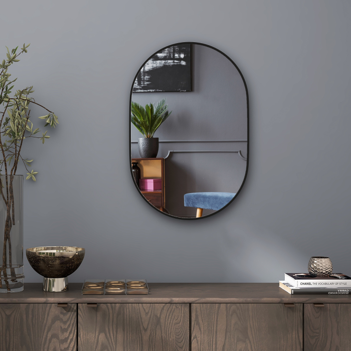  Oglinda de Baie Ovala de Perete cu Rama din Aluminiu, Verticala sau Orizontala, 60x90cm, Negru [9]