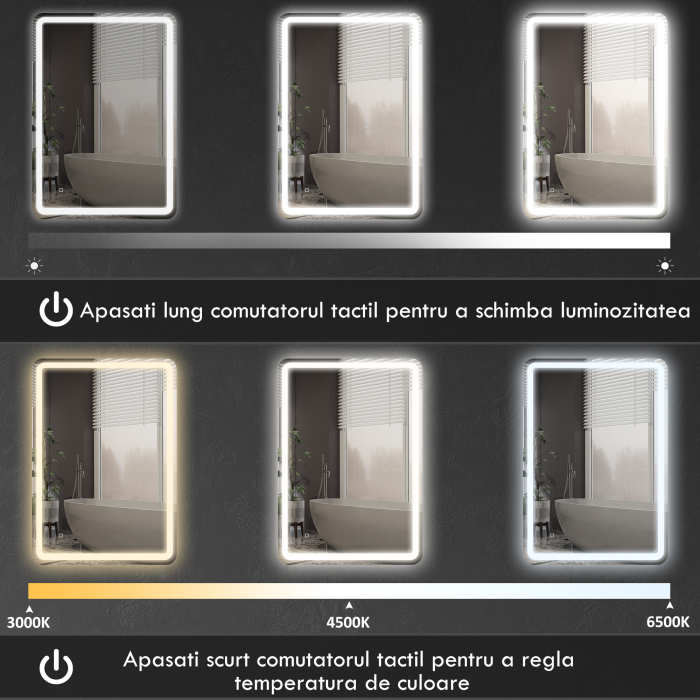  Oglinda de Baie Touch 70x100 cm cu LED 3 Tonuri de Lumina si Antiaburire [6]