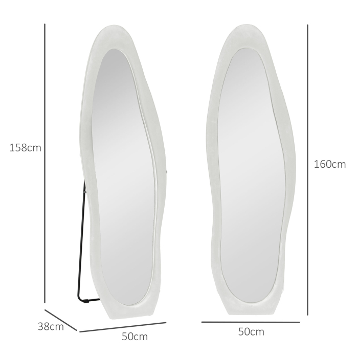  Oglinda de dimensiuni mari cu rama ondulata din catifea, oglinda de podea si de perete, 160x50 cm, alba [3]