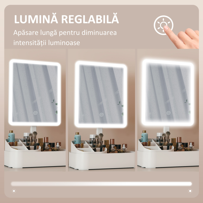  Oglinda de Machiaj cu Lumina, Reincarcabila cu Ecran Touch, 2 Moduri de Iluminare si Rotire 180°, Alb [5]
