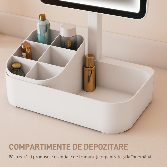  Oglinda de Machiaj cu Lumina, Reincarcabila cu Ecran Touch, 2 Moduri de Iluminare si Rotire 180°, Alb [8]